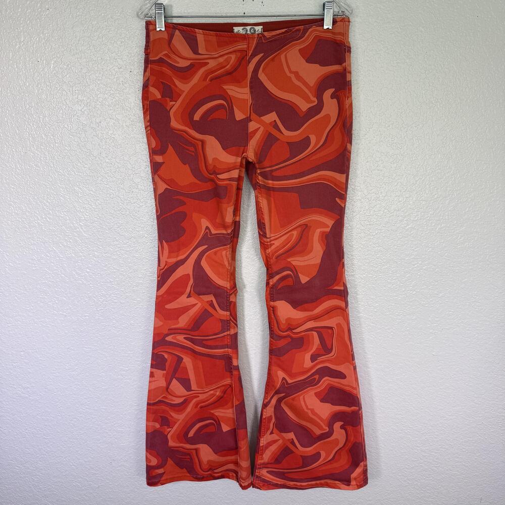 Free People Jeans Womens 29 Penny Pull On Flare Tie Dye Marble Retro 70s Hippie